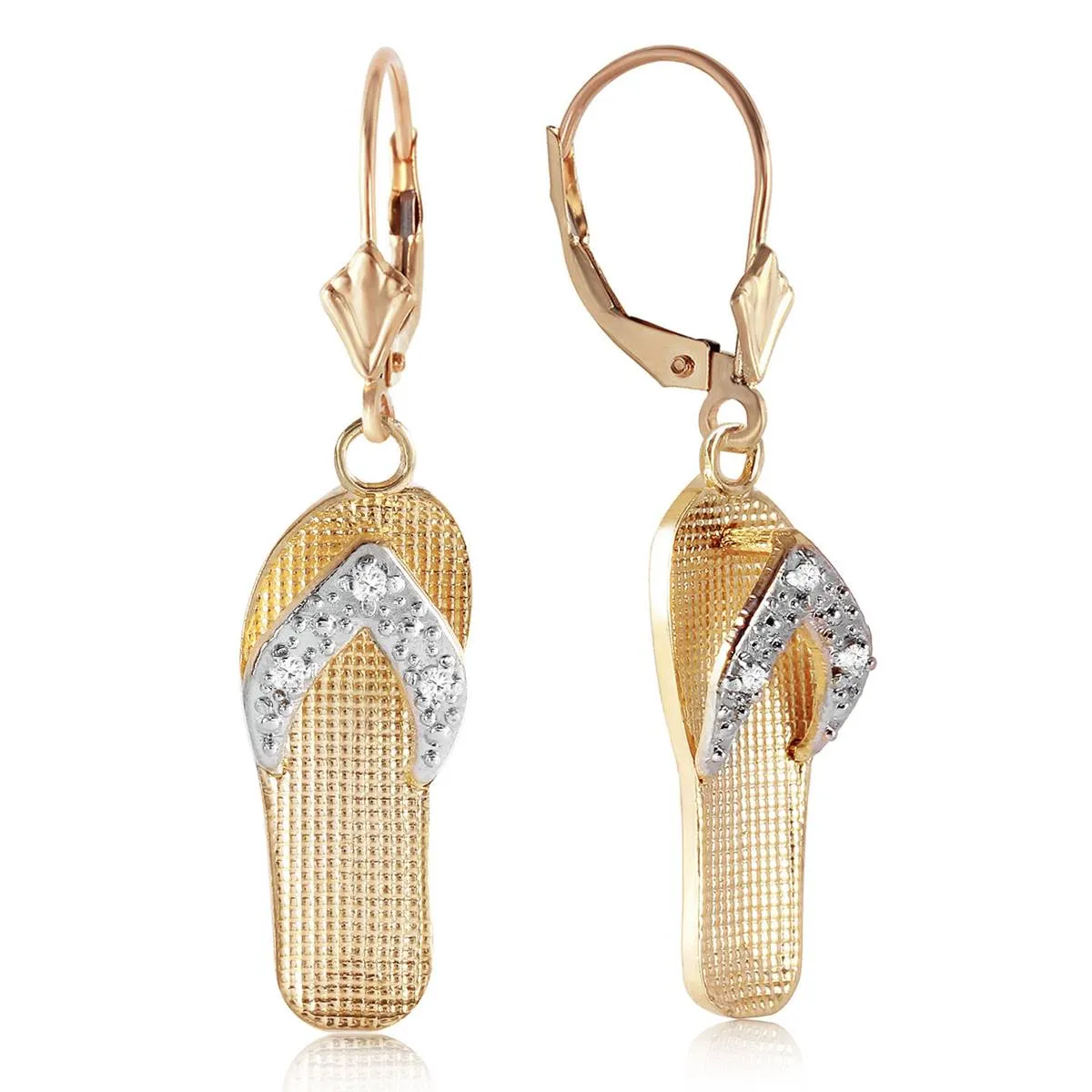 0.04 Carat 14K Solid Yellow Gold Shoes Leverback Earrings Diamond