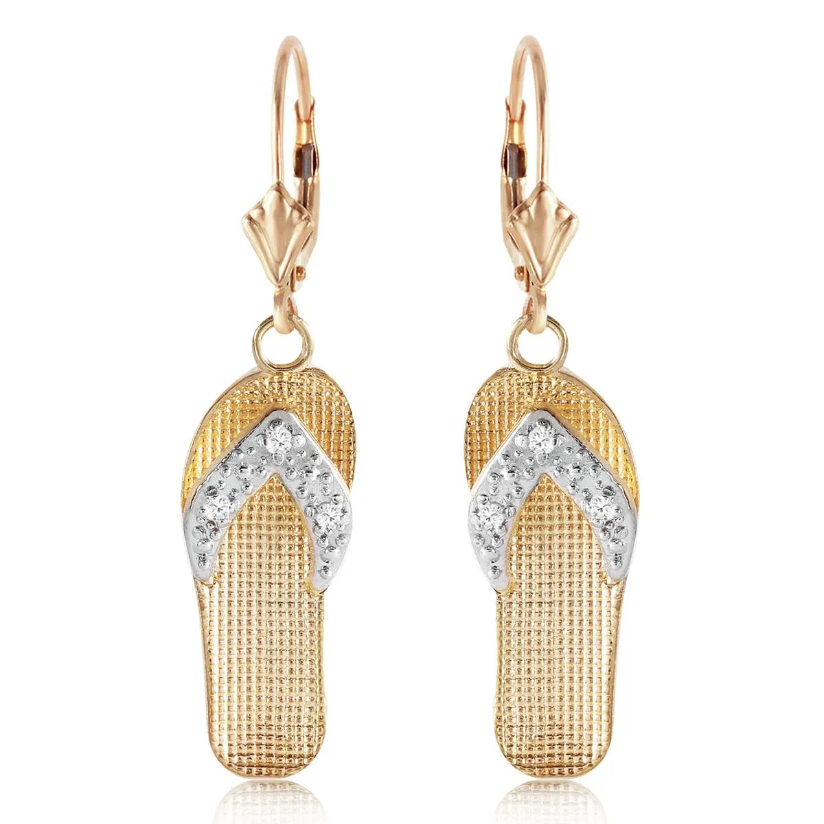 0.04 Carat 14K Solid Yellow Gold Shoes Leverback Earrings Diamond