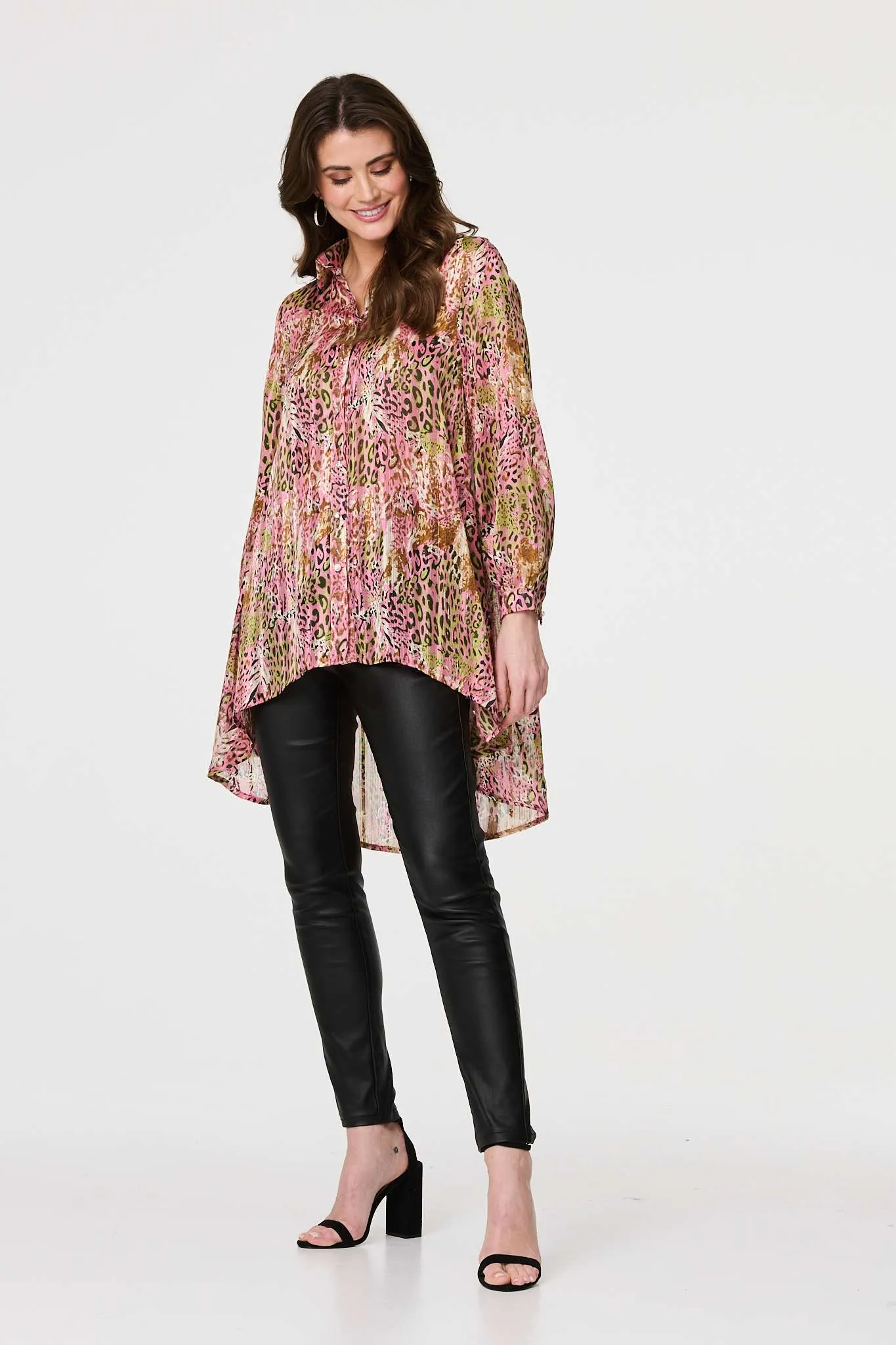 Animal Print High Low Semi Sheer Shirt