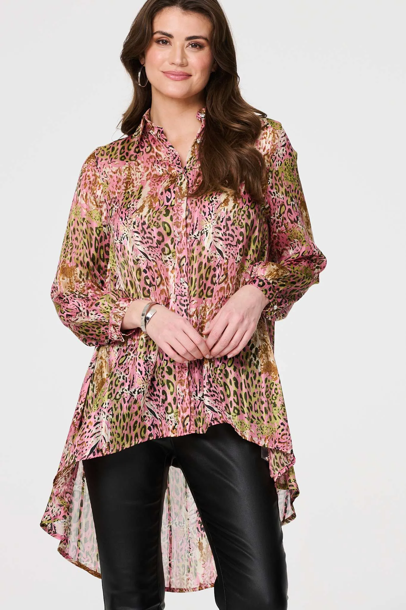 Animal Print High Low Semi Sheer Shirt