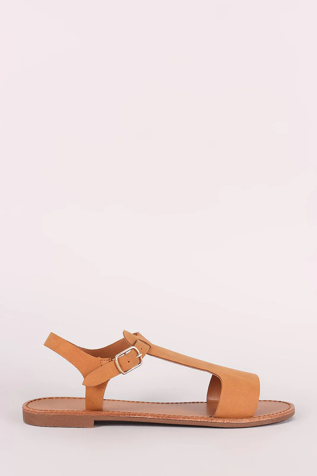 Breckelle Nubuck T-Strap Open Toe Flat Sandal