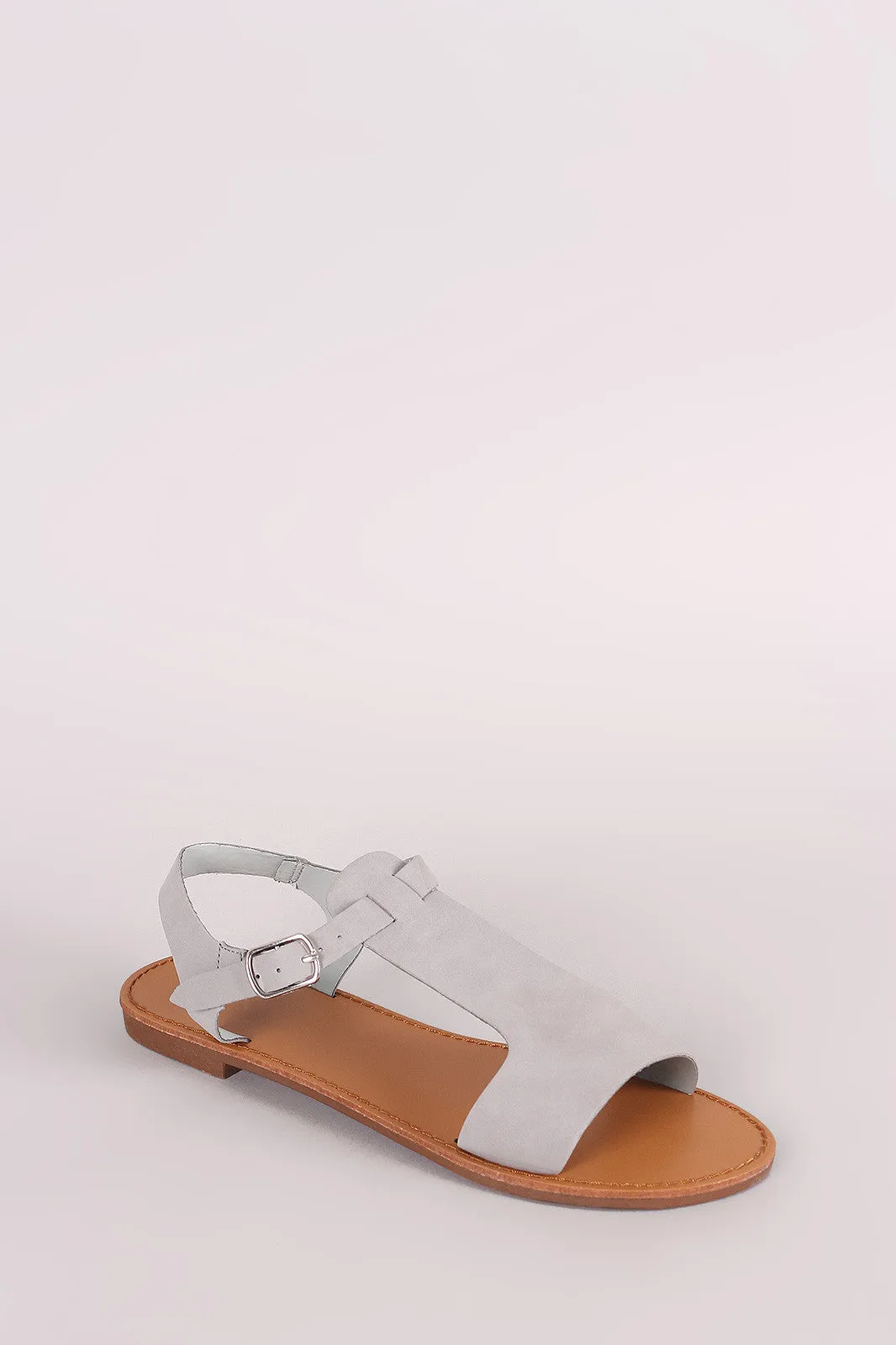 Breckelle Nubuck T-Strap Open Toe Flat Sandal