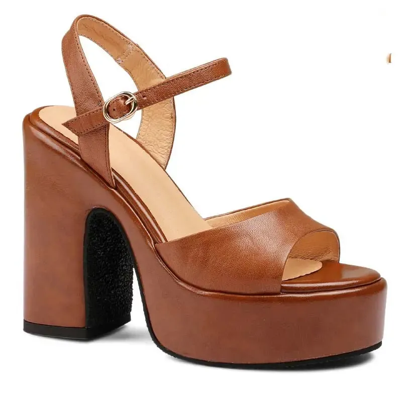 Candice Brown Platform Leather Sandals