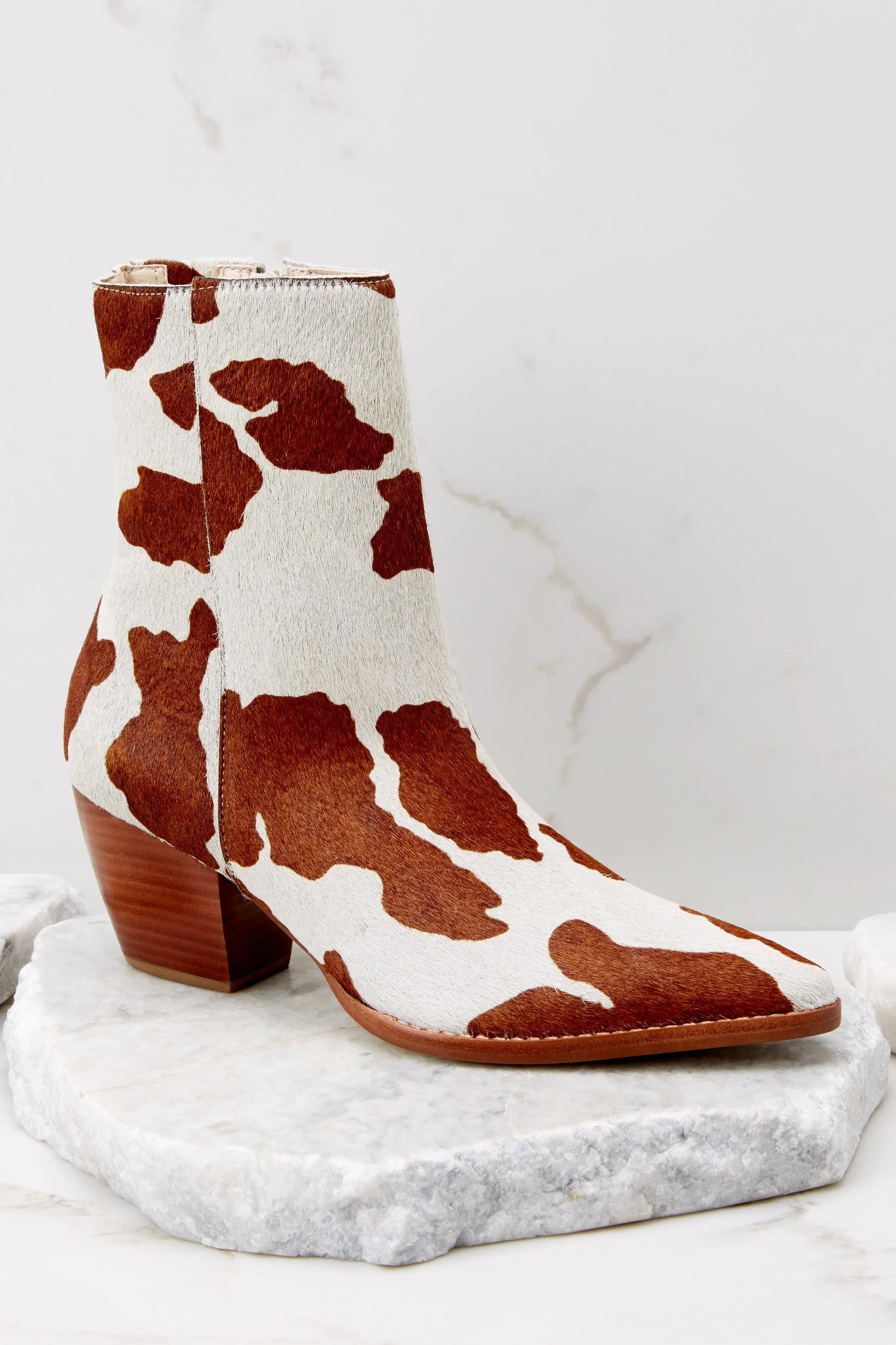 Caty Brown Cow Spot Ankle Boots