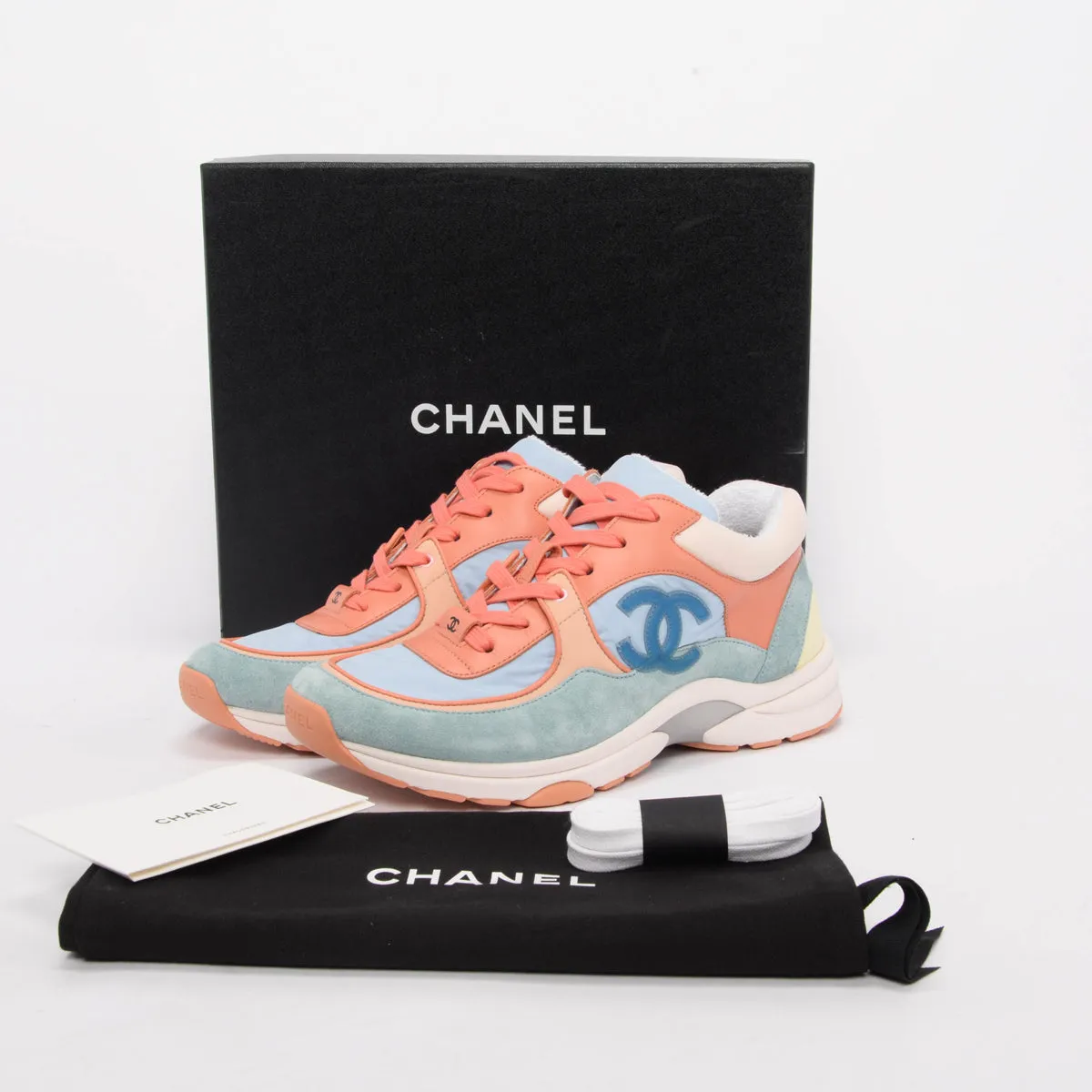 Chanel Blue Mixed Fibers CC Trainer Sneakers 40