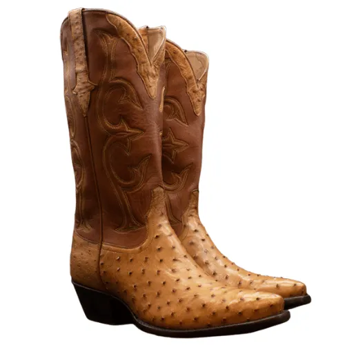 Custom-Made Cowboy Boots Handmade Men's Cowboy Boots Congnac Ostrich Leather Boots