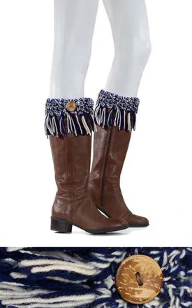 EABC4019 Navy Button Tassel Knit Boots Cuffs