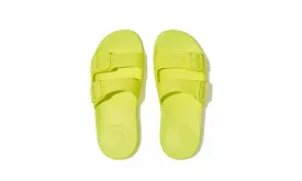 FitFlop Womens Iqushion Two-Bar Buckle Slides Electric Yellow