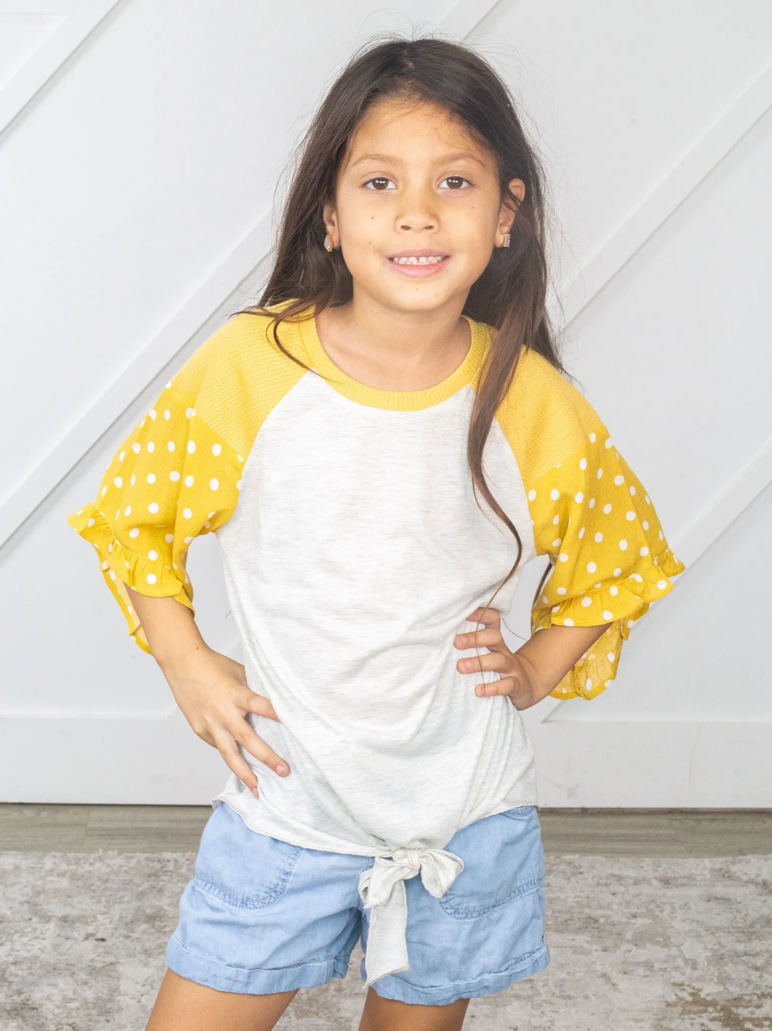 Girls' Harper's Hoot 3/4 Sleeve Yellow and Grey Top