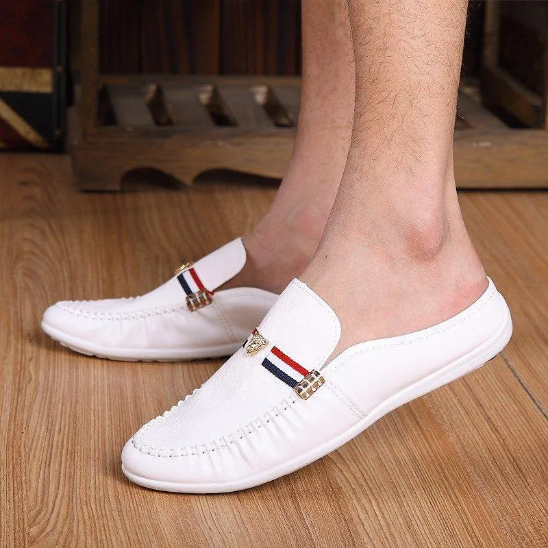 Half-wrapped Men's Loafers Slip-on Closed Toe Without Heel Leather Shoes