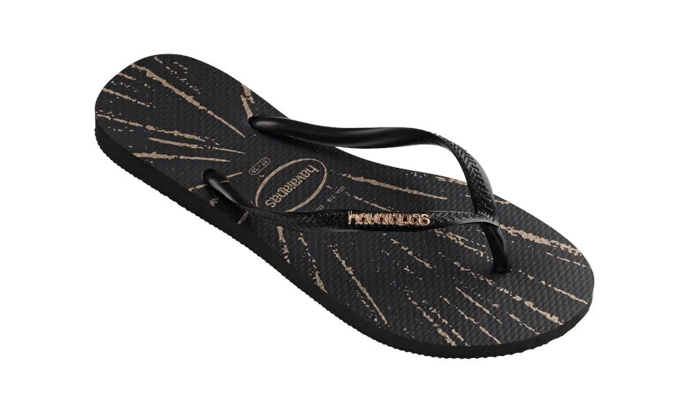 Havaianas Womens Slim Metallic Print Black Rose Gold Metallic