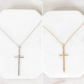 Jada Hammered Cross Necklace in Gold or Silver