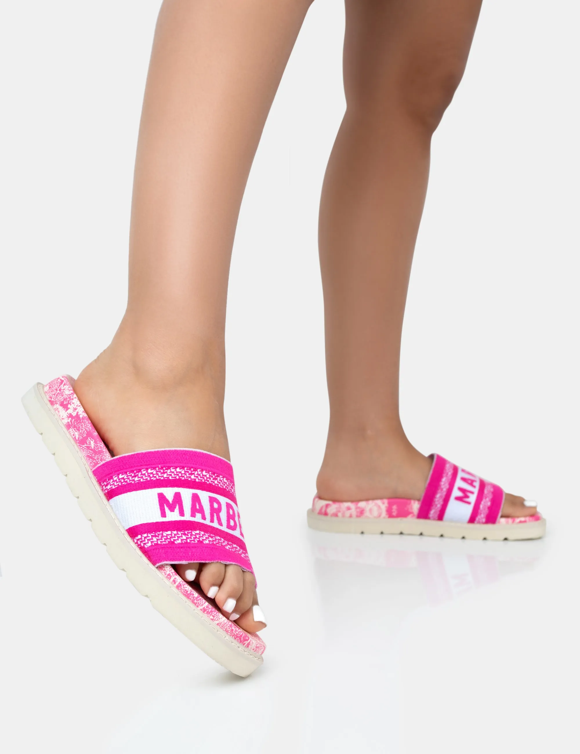 Jet Set Hot Pink Embroidered Marbella Print Slider Sandals