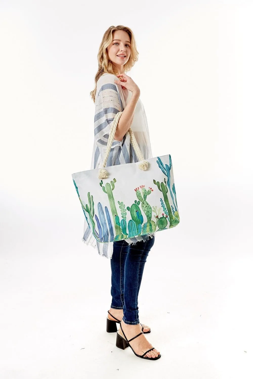 LOA330 Cactus Print Summer Beach Tote Bag