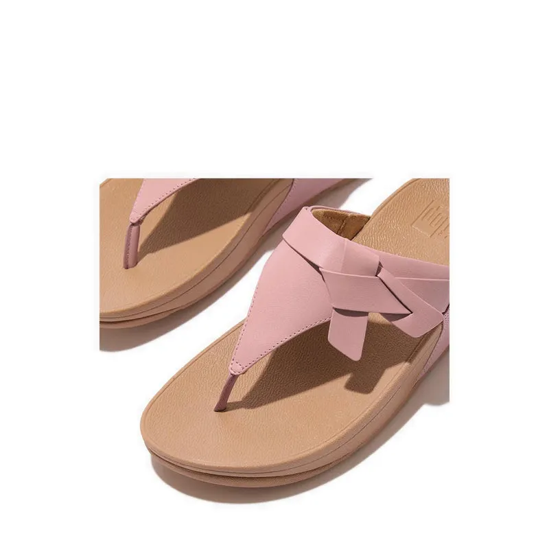 Lulu Folded-Knot Leather Toe-Post Sandals