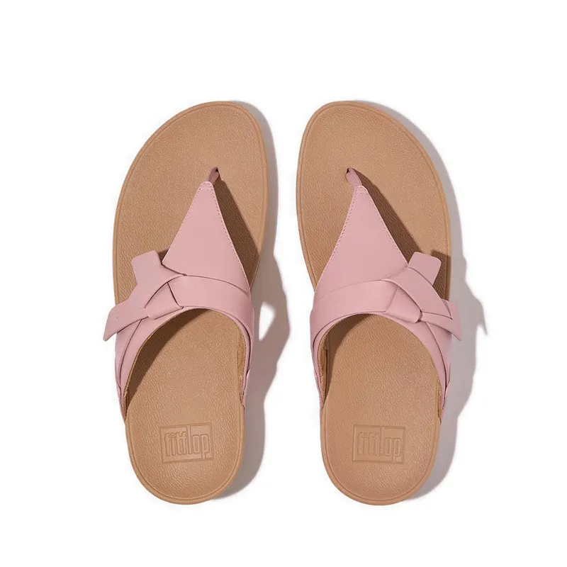 Lulu Folded-Knot Leather Toe-Post Sandals