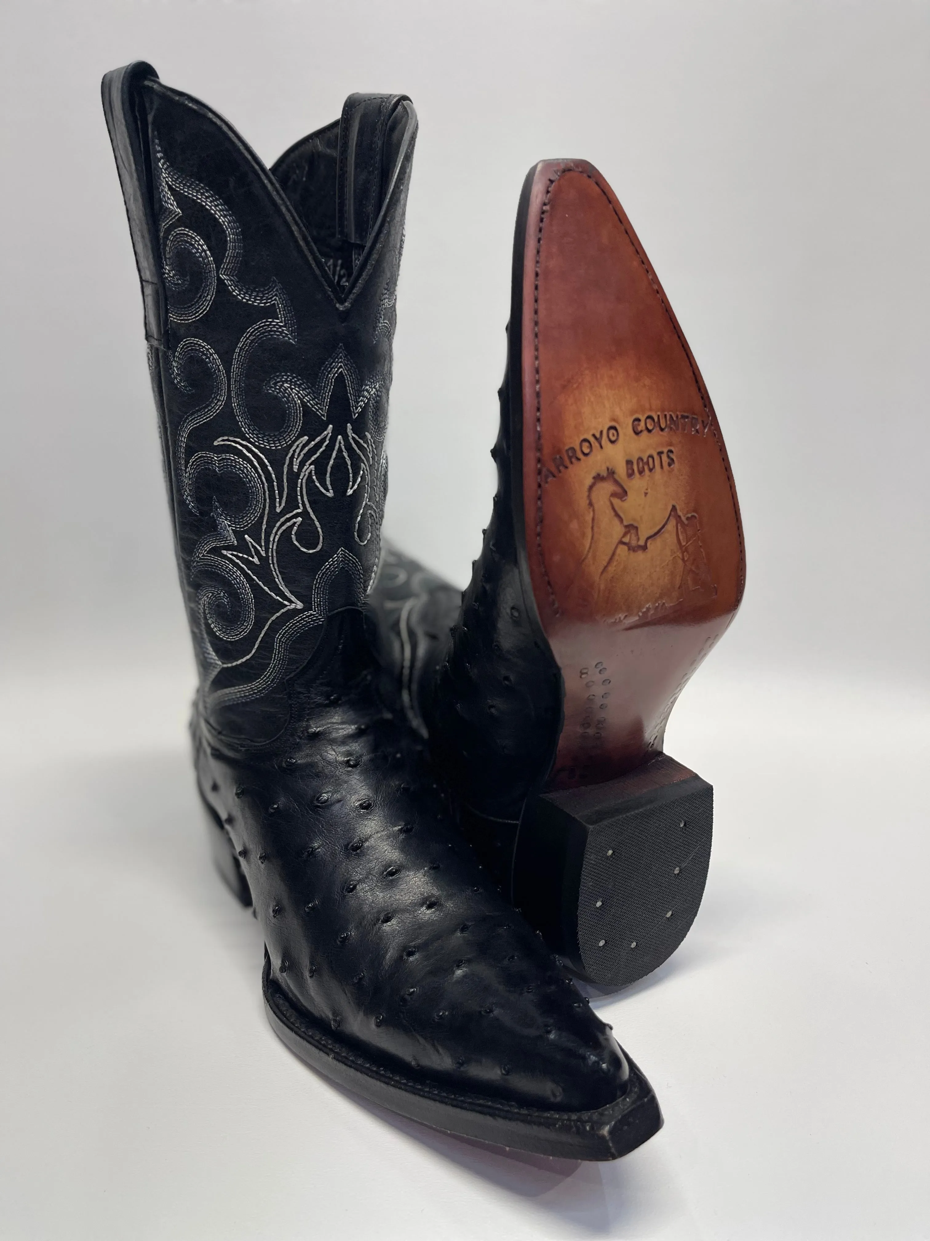 Men’s Black Full Quill Ostrich Chihuahua Toe Exotic Boot