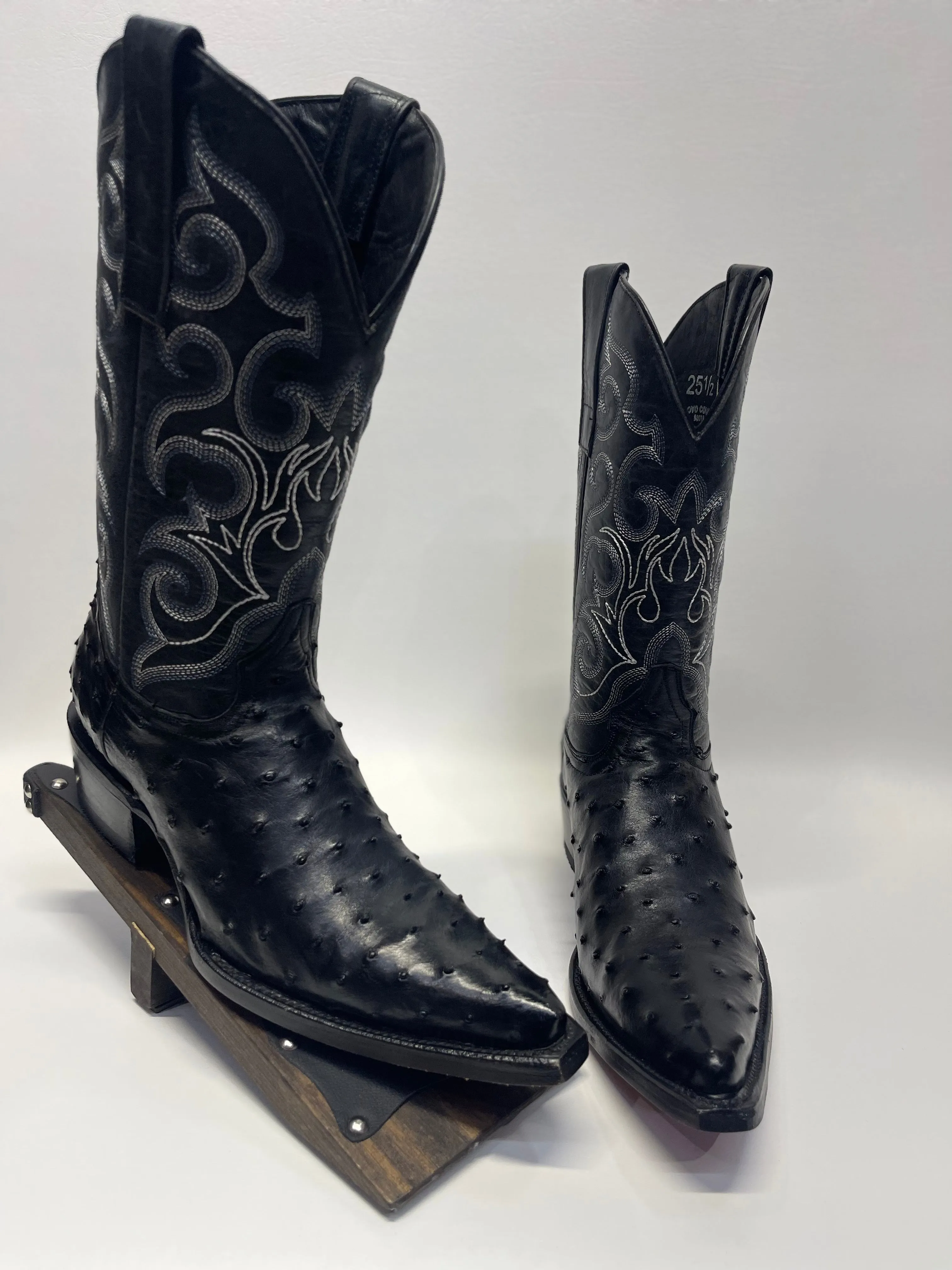 Men’s Black Full Quill Ostrich Chihuahua Toe Exotic Boot