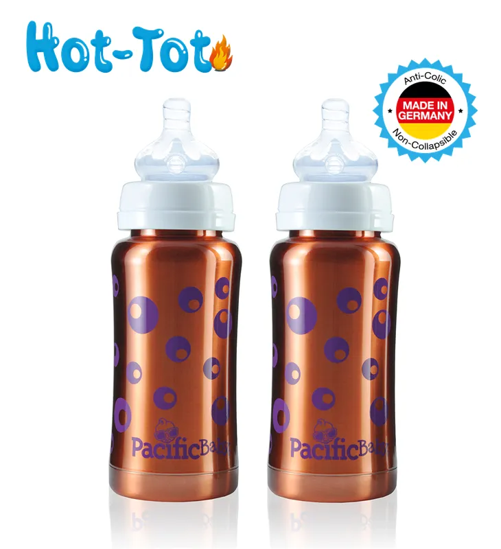 Pacific Baby Hot-Tot Stainless Steel Insulated 7 oz Infant Baby Eco Feeding Bottle - 2 Pack