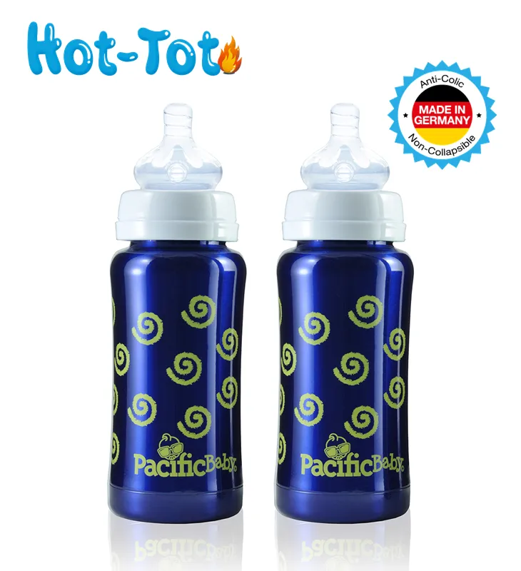 Pacific Baby Hot-Tot Stainless Steel Insulated 7 oz Infant Baby Eco Feeding Bottle - 2 Pack