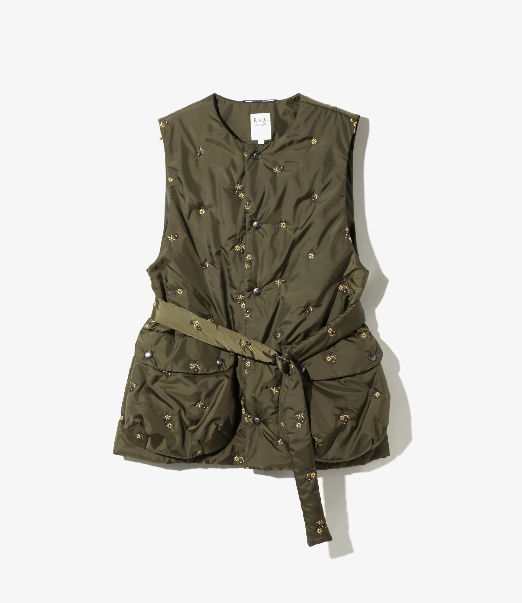 Padded Vest – Olive Floral Embroidery