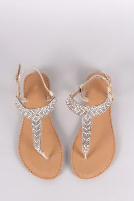 Qupid Rhinestone Embellished T-Strap Flat Sandal