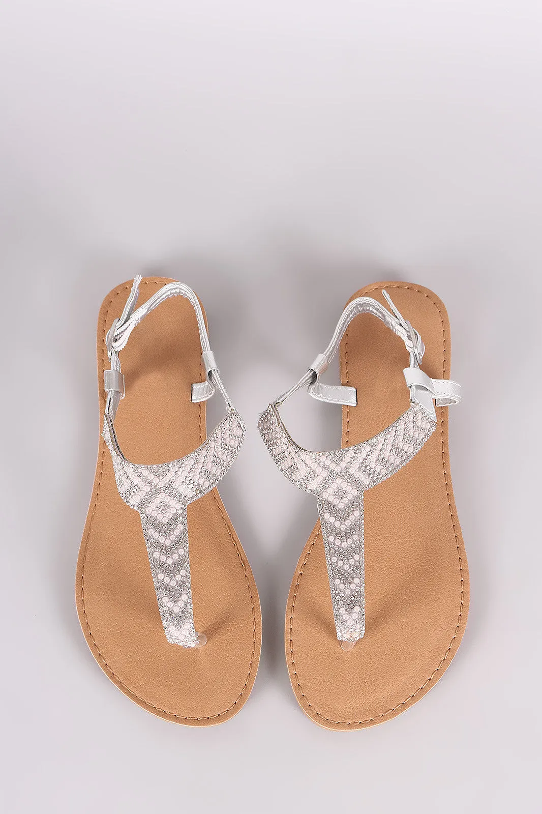 Qupid Rhinestone Embellished T-Strap Flat Sandal