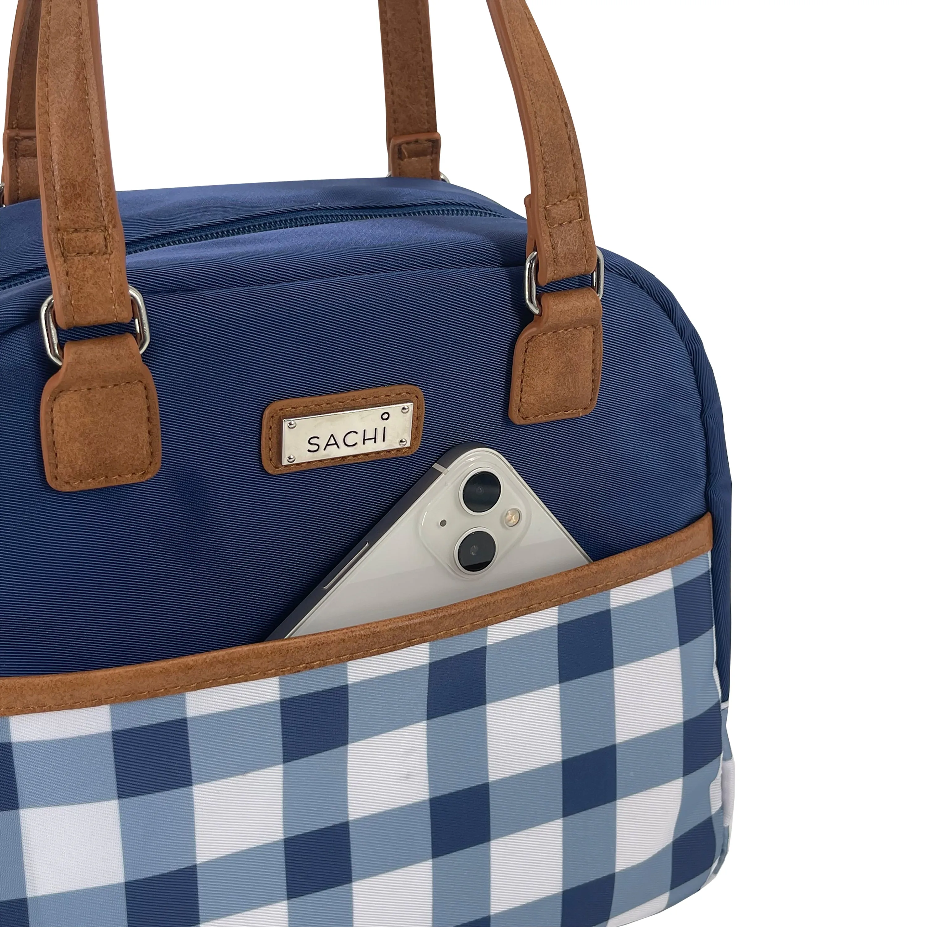 Sachi Insulated Cali Lunch Bag - Indigo Gingham