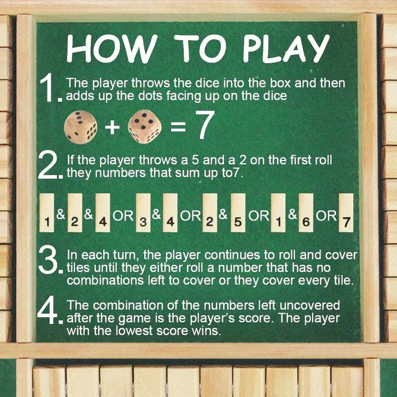 Shut the Box Wooden Board Game with 4 Dices