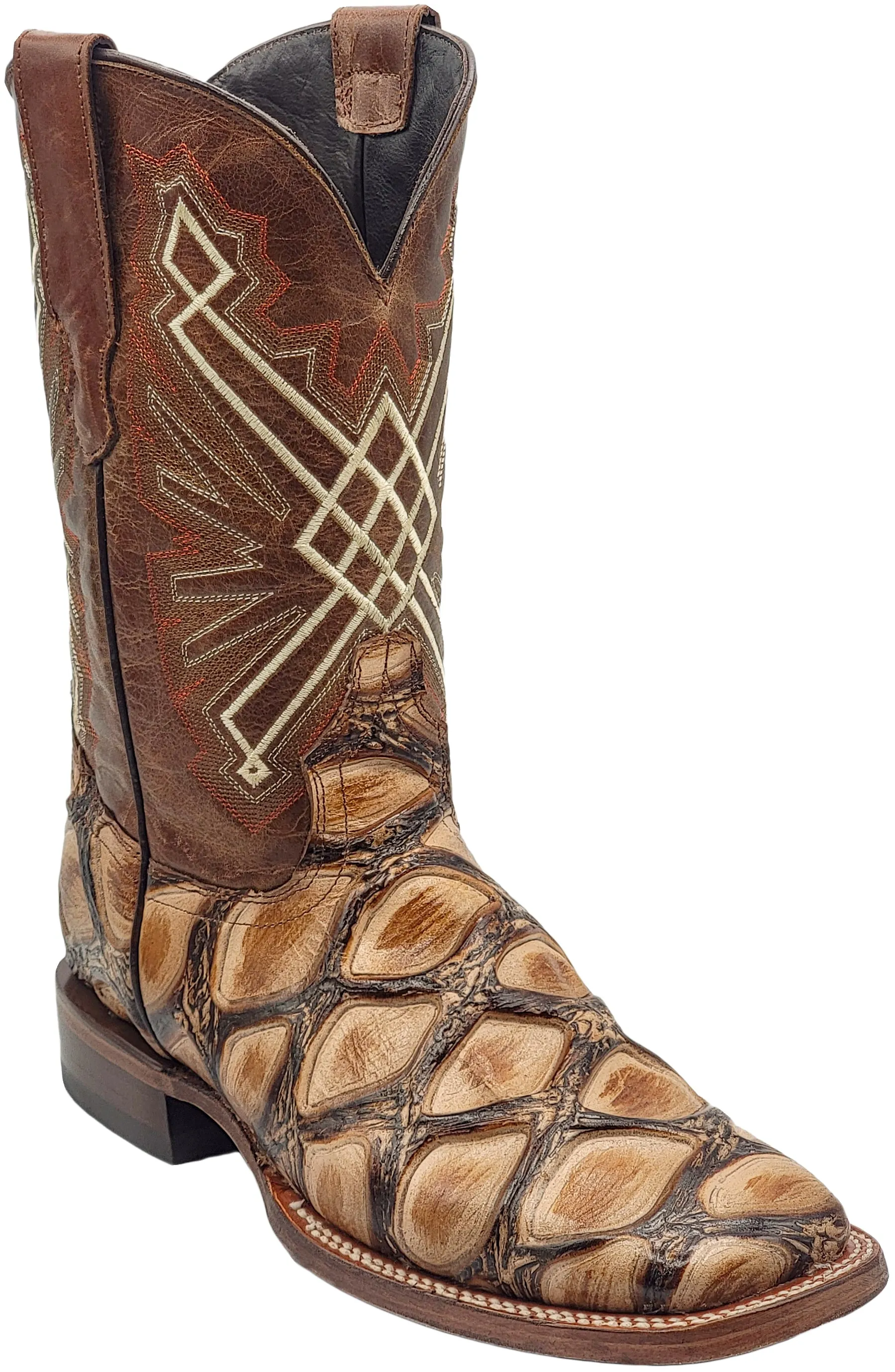 Silverton Pirarucu Print Leather Wide Square Toe Boots (Beige)