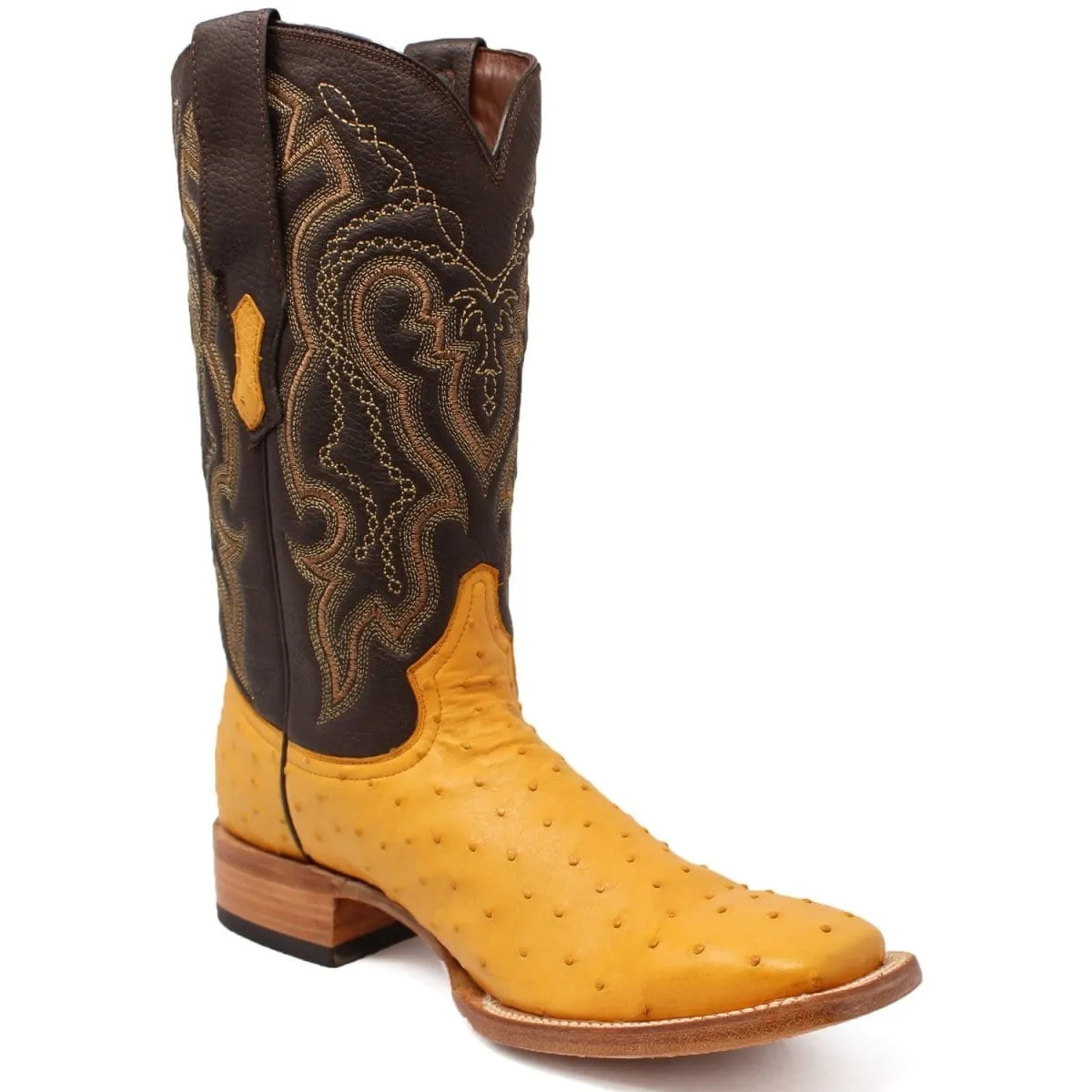 Tanner Mark Men's Genuine Full Quill Ostrich Square Toe Boots Buttercup TMX200503