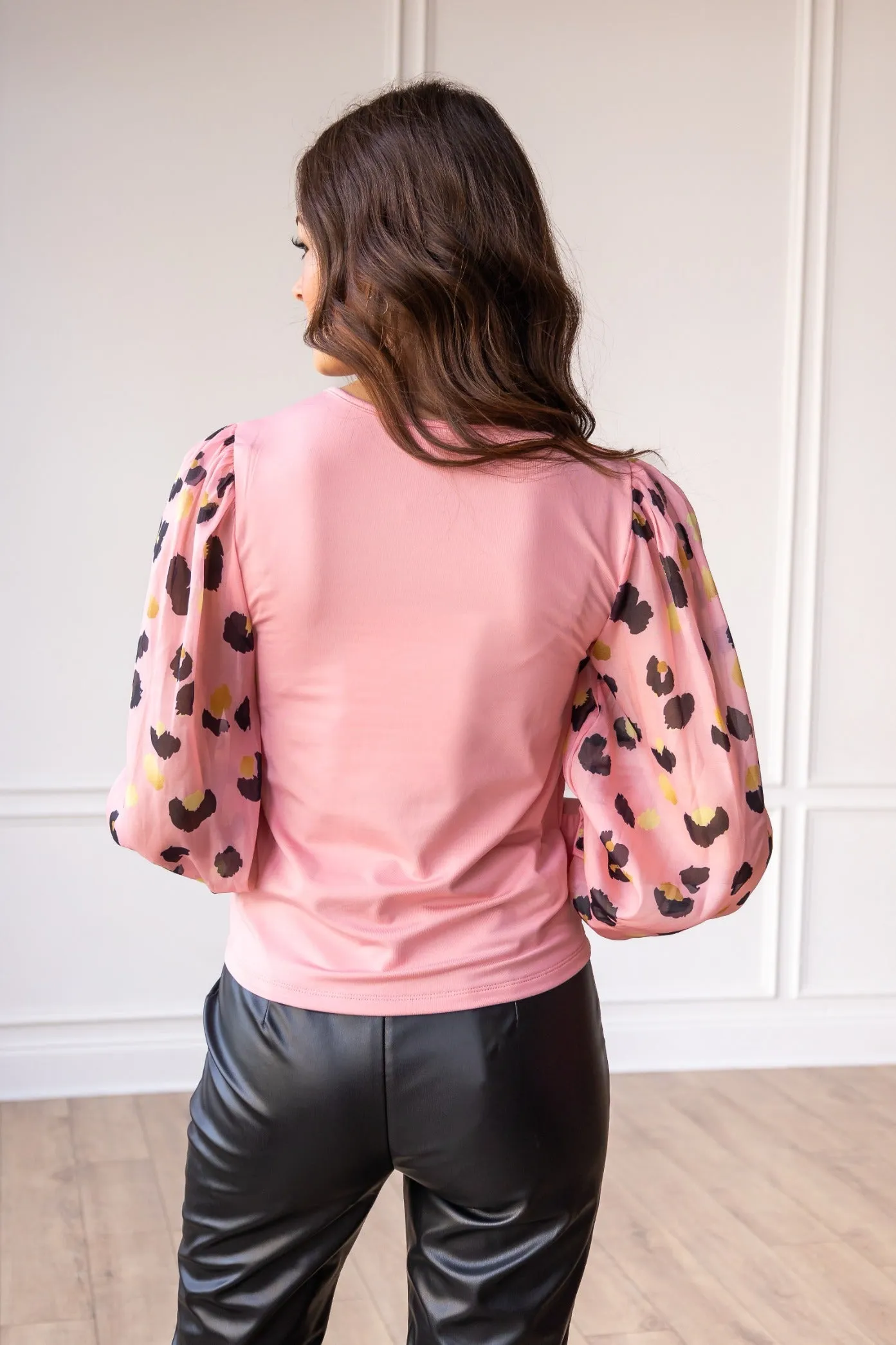 The Leopard Dream Pink Balloon Sleeve Top