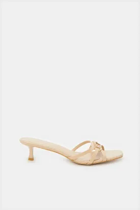 Women Beige Mule With Buckle Trim