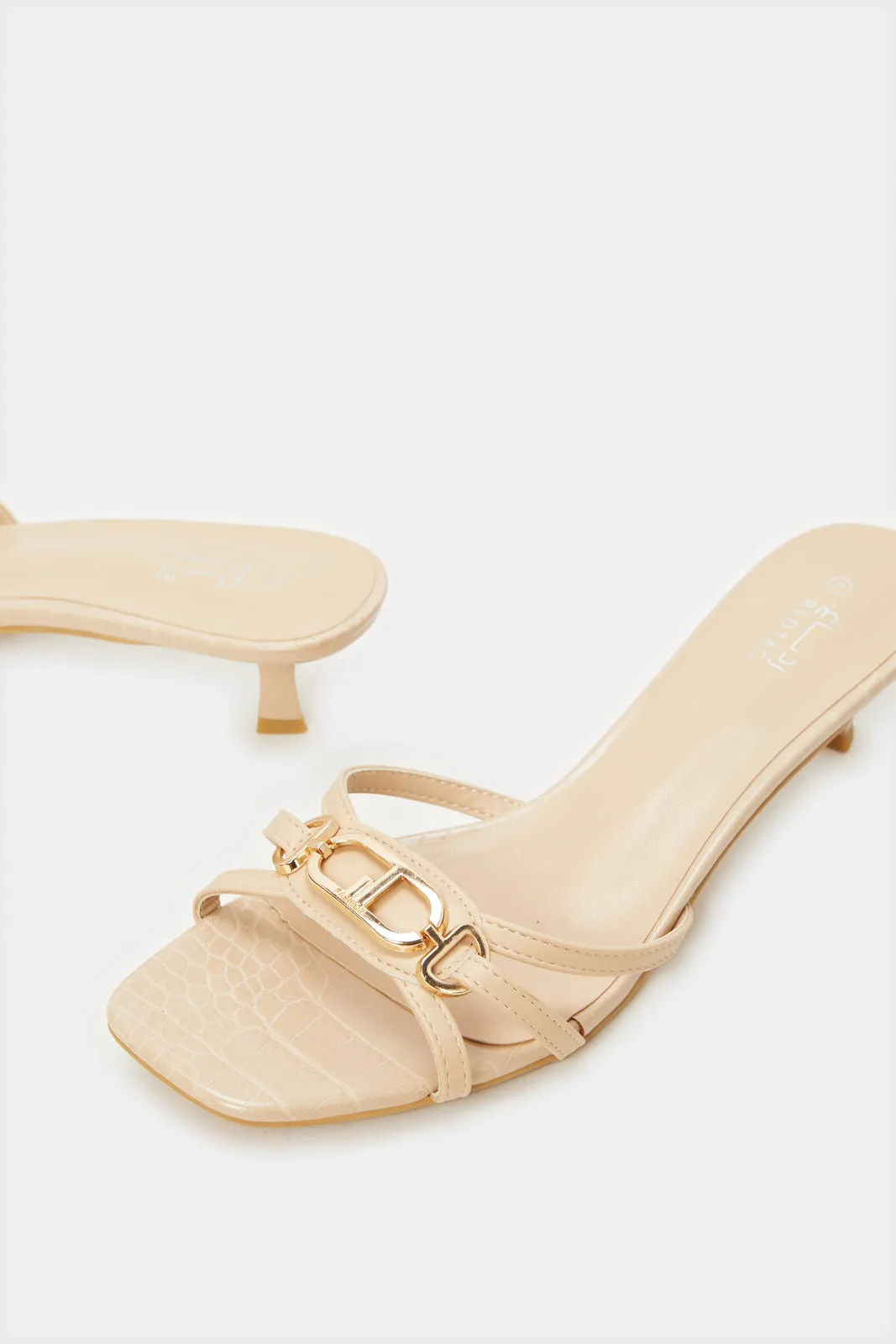 Women Beige Mule With Buckle Trim